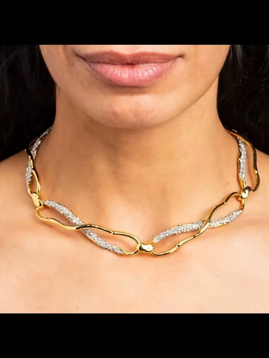 Anthropologie Jewelry - Gold and Silver Twisted Pavé Link Necklace